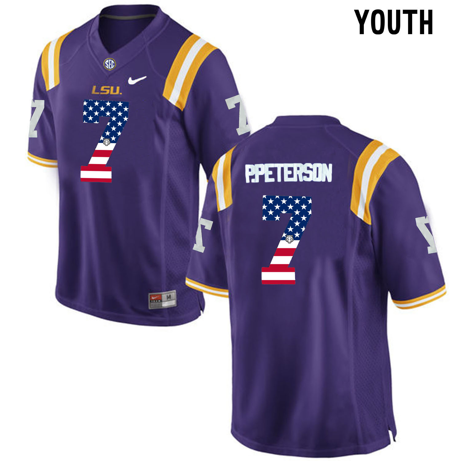 US Flag Fashion Youth LSU Tigers Patrick Peterson #7 College Football Limited Jersey  Purple->->Youth Jersey